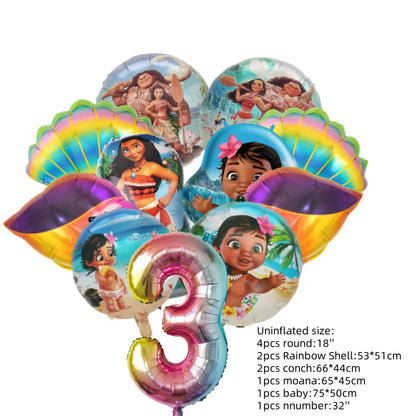 Ocean Adventure Moana Cartoon Balloons Set Baby Shower First 5th Birthday Party Decoration Supplies Shell Conch Globos