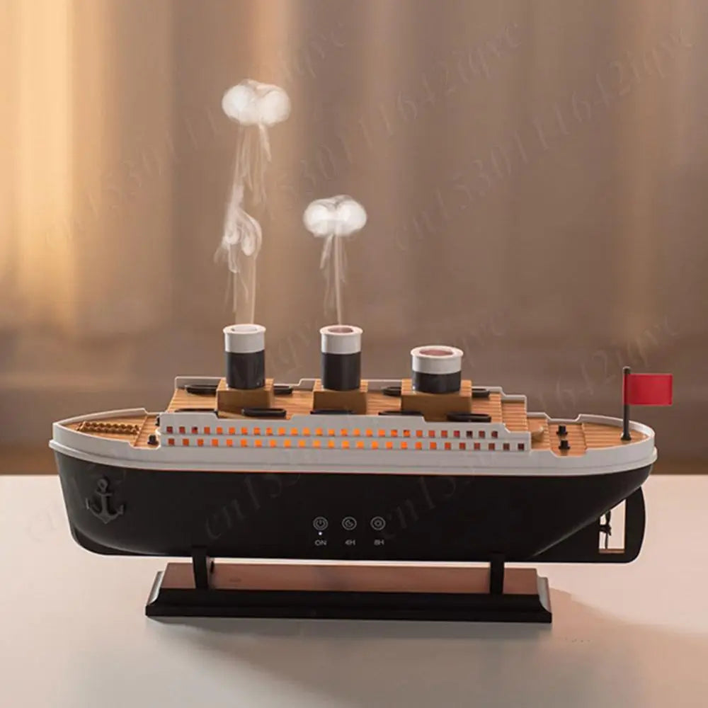 250ml Titanic Ship Model Air Humidifier Essential Oil Diffuser Jellyfish Smoke Ring Spray Aroma Diffuser Night Light for Home