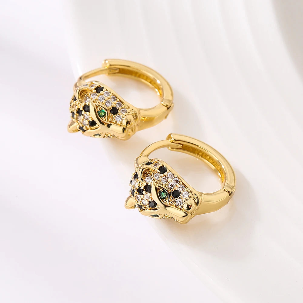 NEWBUY 2024 New Fashion Gold Color Stainless Steel Wedding Jewelry Luxury AAA CZ Zircon Leopard Earrings For Elegant Women Gift