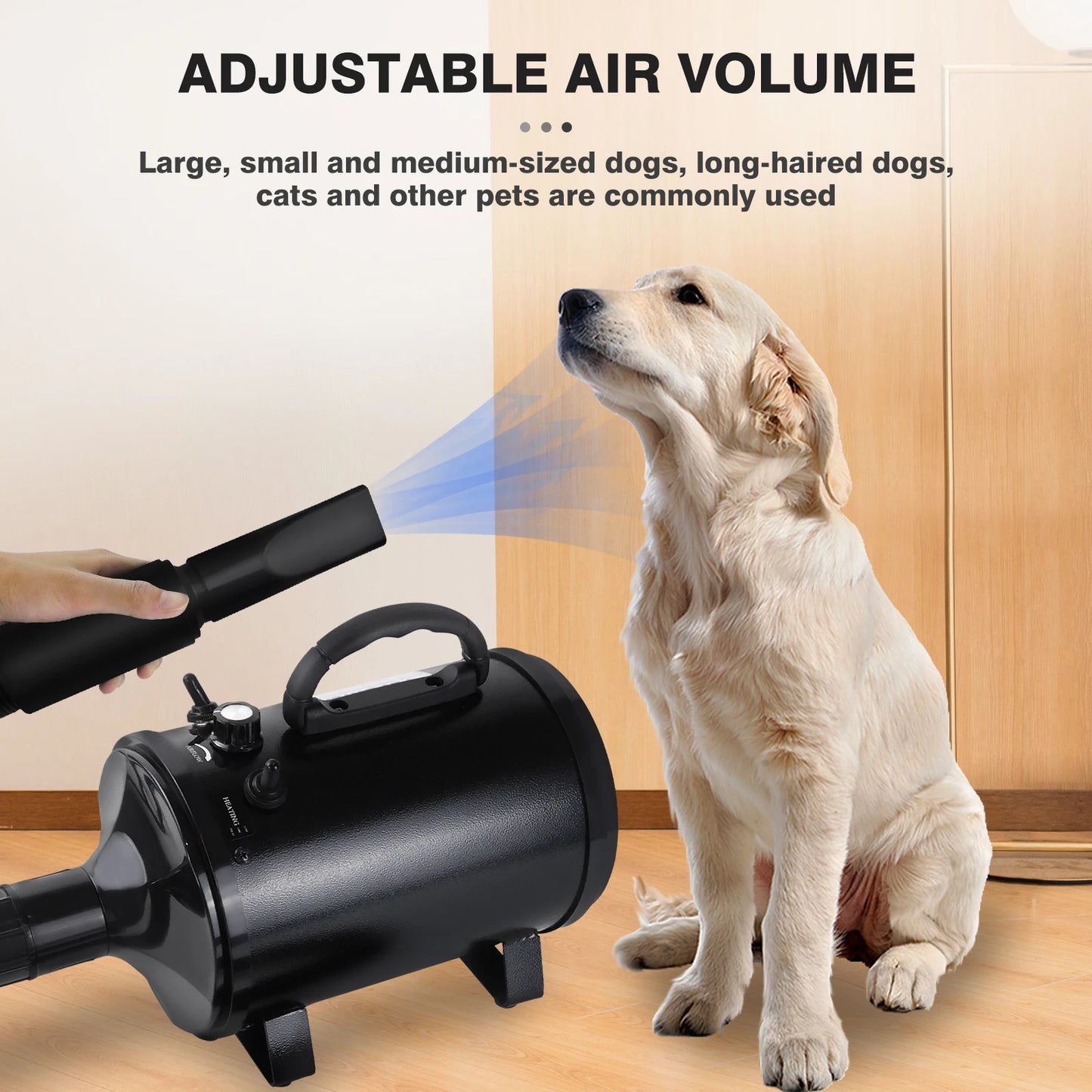 2800W Pet Dog Cat Grooming Hair Dryer Hairdryer Blaster Blower Low Noise Washer Heater with 2.5M Hose 3 Different Nozzles