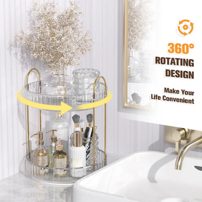 2024 New 2-Tier Rotate Bathroom Counter Organizer Countertop Perfume Tray And Vanity Organizer Corner Makeup Storage