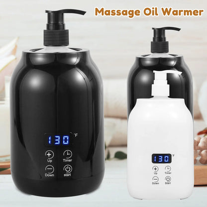 Massage Oil Warmer 30℃ to 65℃ Adjustable Lotion Bottle Warmer with 2 Oil Bottle Dispenser Smart Touch Key Electric Lotion Heater