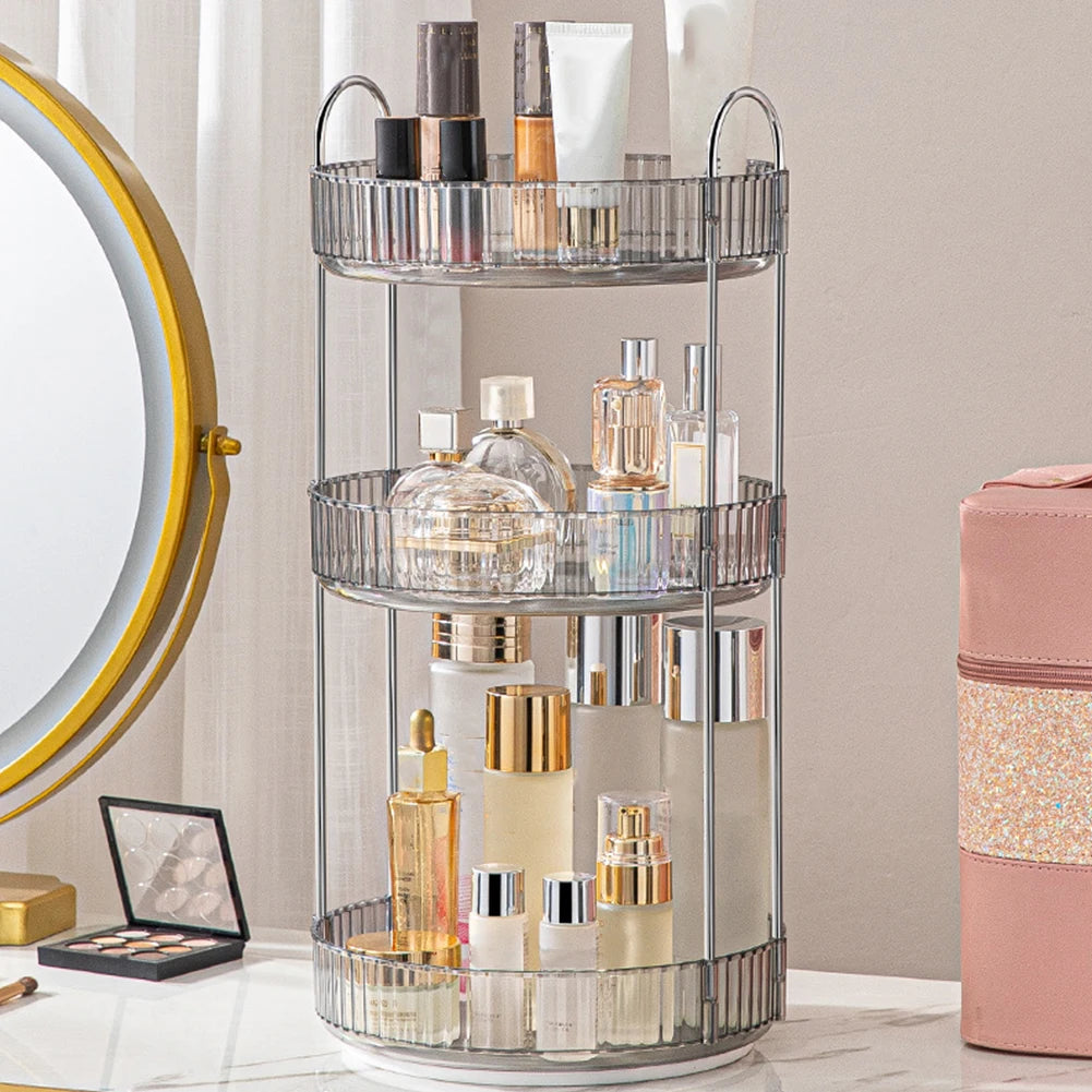 360 Degree Rotation Make Up Organizer Box Transparent Fashion Cosmetic Organizer Multi-Function Detachable Dressing Table