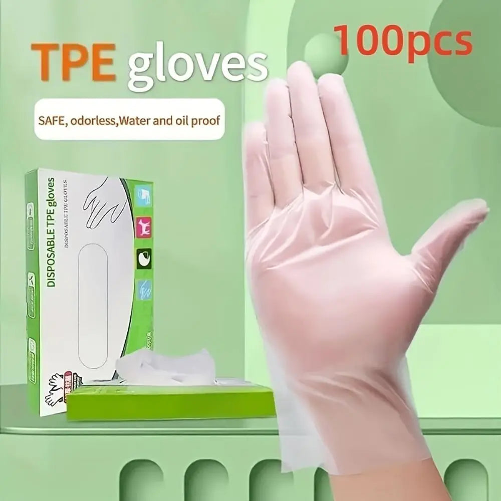 100Pcs Acid Work Safety Disposable Gloves New Food Grade TPE Latex Free Gloves Non-Slip Transparent Cleaning Gloves