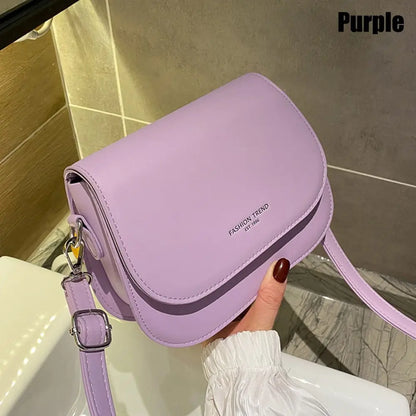 Trendy Saddle Shoulder Bag Women PU Leather Crossbody Bag Simple Solid Color Flap Messenger Bag Fashion Handbags Pouch