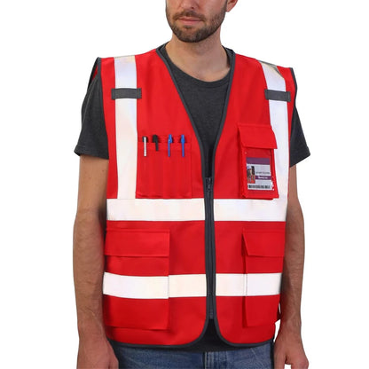 Red Working Vest for Men Women High Visibility Safety Vests with Reflective Stripes Hi Vis Workwear Meets ANSI/ISEA Standards