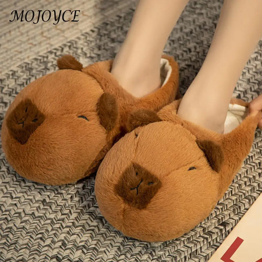 Women Capybara House Slippers Anti-Skid Capybara Animal Slippers Soft Flat Thermal Slippers Comfortable Outdoor Winter Slippers