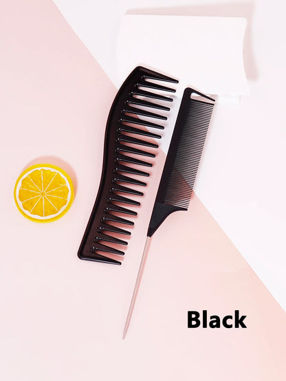 2pcs/set anti-static wide toothed comb stainless steel needle pointed tail comb hair styling tool set Special for real hair wigs