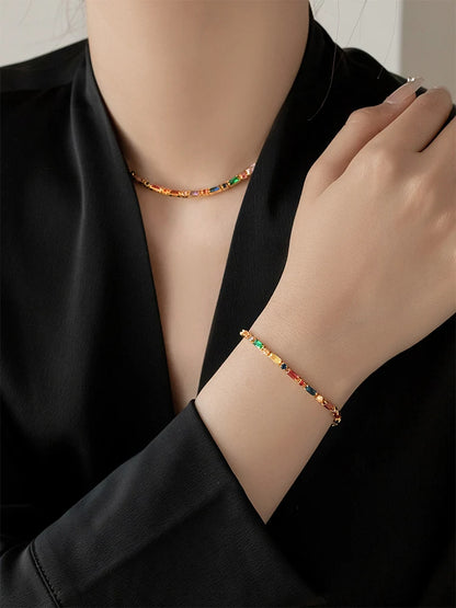 2024 Luxury Design Colorful Zircon Chain Necklace Bracelet Jewelry Sets Korean Fashion Accessories Exquisite Gift for Womens