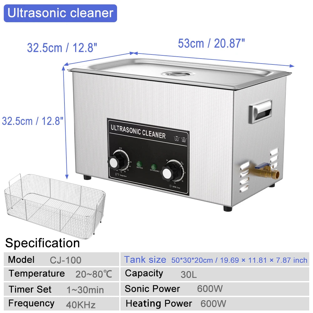 30L Industrial Ultrasonic Cleaner 900w Long Tank Driver Motherboard Automotive Metal Ultra Sonic Cleaner Vinyl Records Washer