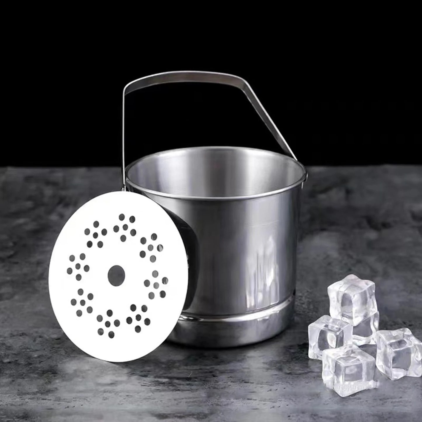 1L Stainless Steel Ice Bucket with Ice Clip 12.5cm Ice Bucket Ice Barrel with Clamp BBQ Camping Ice Cube Container for Party Bar