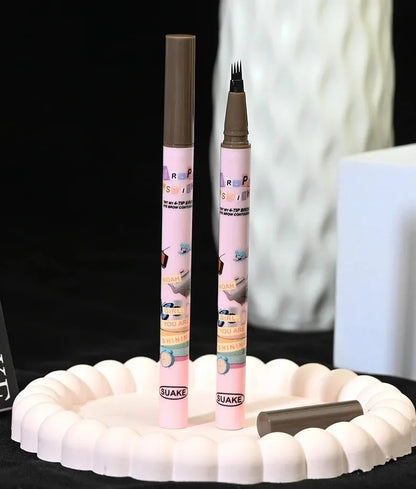 4 Colors Eyebrow Pen Waterproof 4 Fork Tip Eyebrow Tattoo Pencil Cosmetic Long Lasting Natural Dark Brown Liquid Eye Brow Pencil