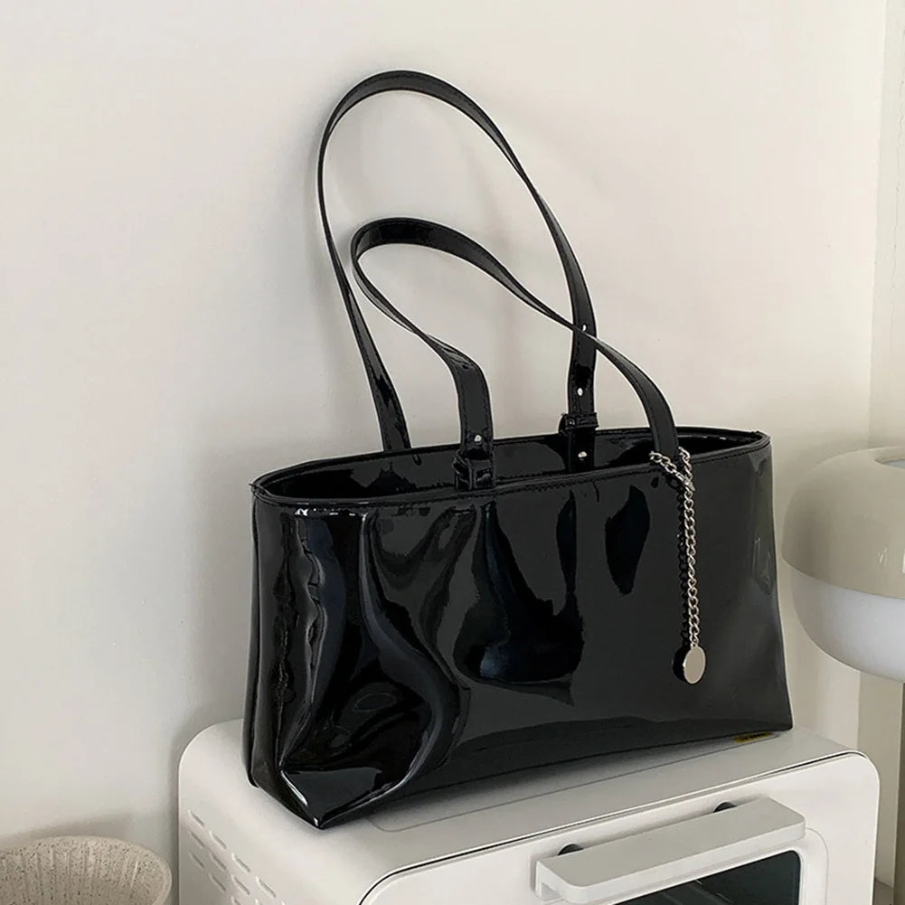 Patent Leather Women's Bag Luxury Designer Handbag Large Capacity Simple Tote Bag High-end Ladies Shoulder Bag Square Design Bag