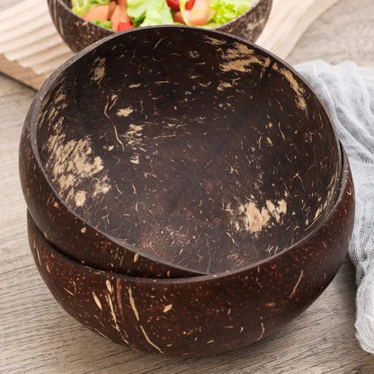 Wholesale Natural Coconut Bowls For Serving Dishes Salad Oatmeal Yogurt Reusable Wooden Coconut Shell Bowl Kitchen Tableware Set