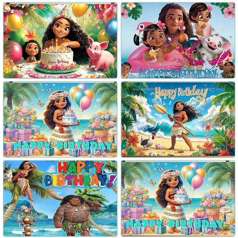 1pc Disney Moana Adventure Photography Background Decoration TuiSina Children's Birthday Party Photo Banner Baby Photo Booth