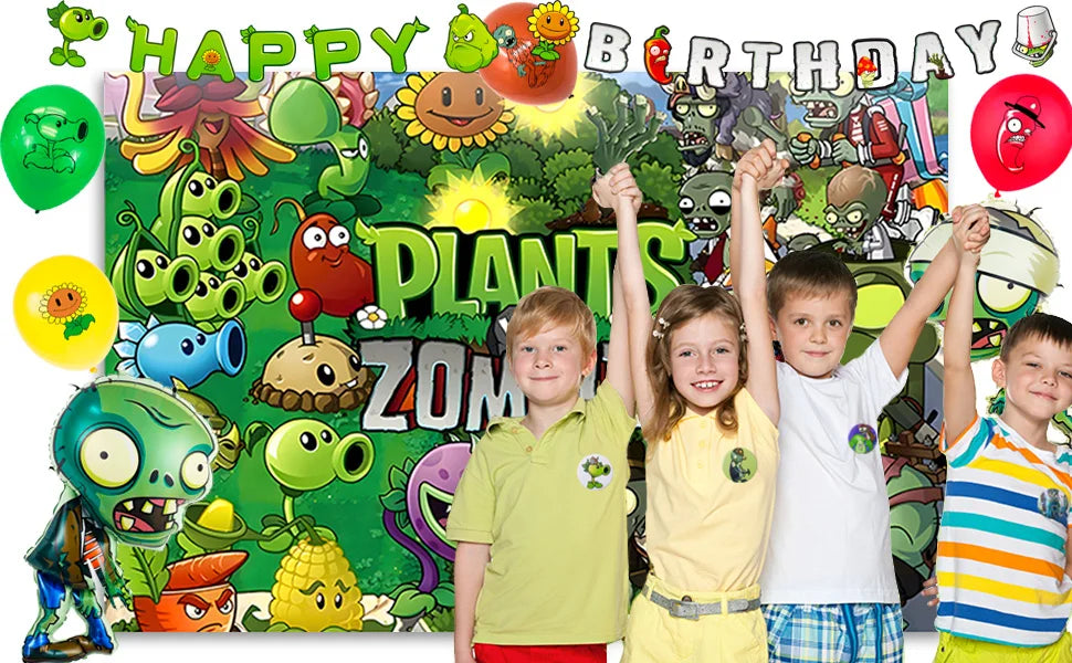 Plants vs Zombies Party Supplies,169pcs Plants vs Play Game Zombies Party Kit-Balloons Banner Backdrop Stickers Plates Cups etc