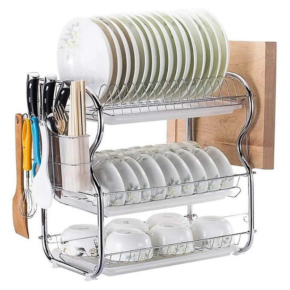 3 Tier Dish Drainer Rack Kitchen Storage Rack with Sink Rack Drip Tray Countertop Cutlery Storage Holder