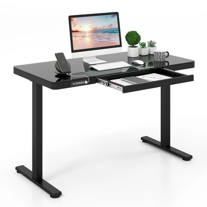 GOFLAME Height Adjustable Desk Electric Stand up Desk w/ Writable Tempered Glass Top