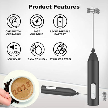 MINI Milk Frother USB Rechargeable 3 Speeds Foam Maker Coffee Whisk Mixer Electric Handle Blender Egg Beater