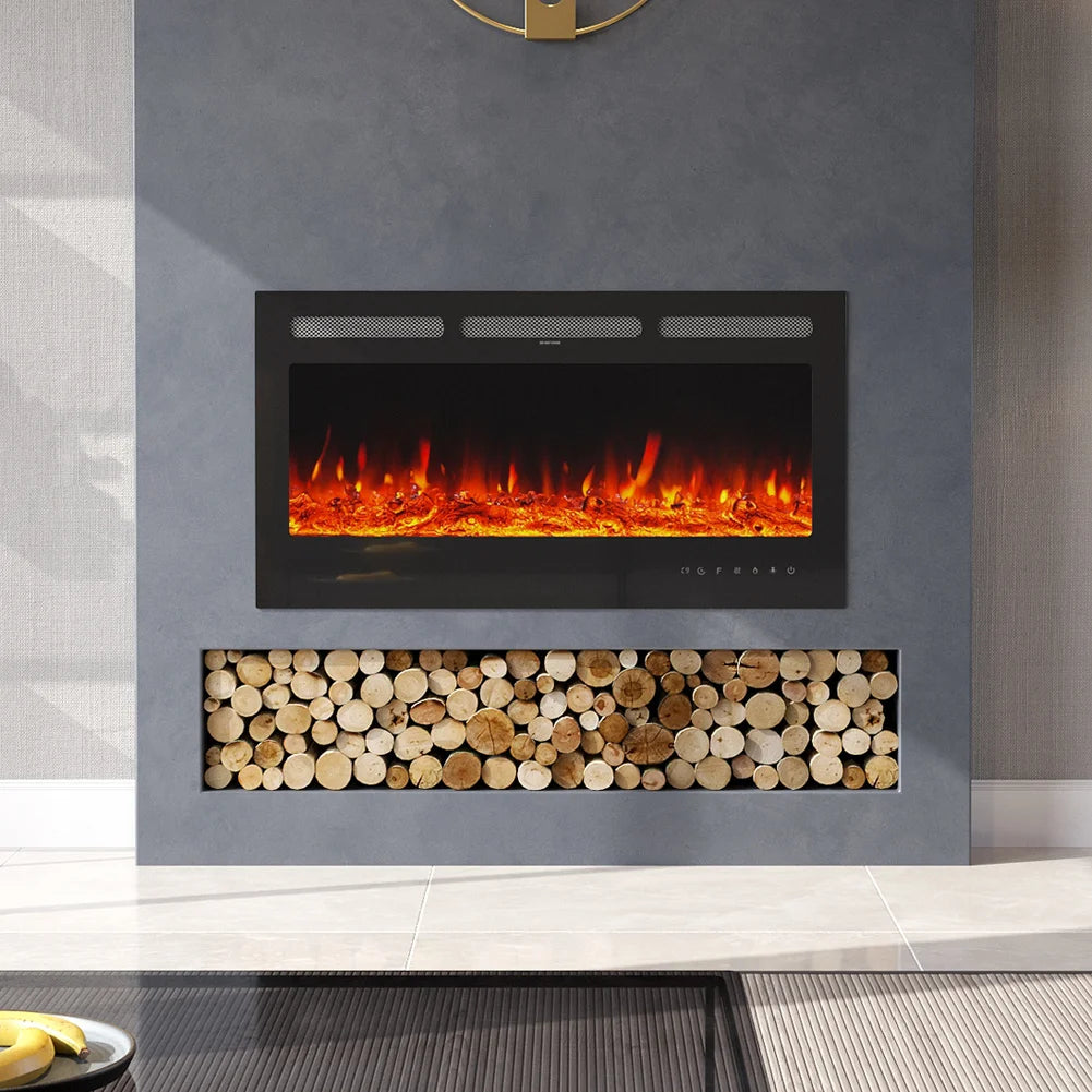 KOMORE Recessed/Wall Mounted Electric Fireplace Adjustable Flame with Remote 102cm 1800W  Flame Effect Overheat Protection