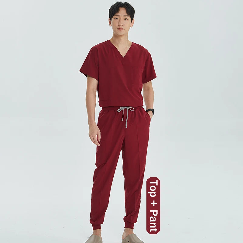 Unisex Medical Uniforms V-neck Top Jogger Pants Scrub Set Stretch Surgical Workwear Dentist Vet Nursing Suit Doctor Outfit S21