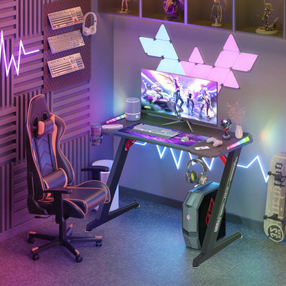 140CM Extra Large Dynamic RGB LED Lights Gaming Desk Sturdy Home Office PC Computer Desk Gamer Table Metal Legs