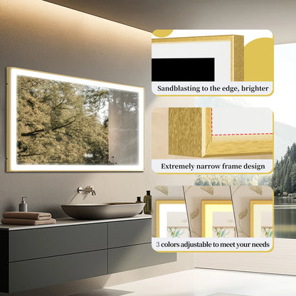 Overlength 140/151/160CM Rectangle LED Bathroom Mirror Gold Aluminum Frame Vanity MIirror Touch Defogging