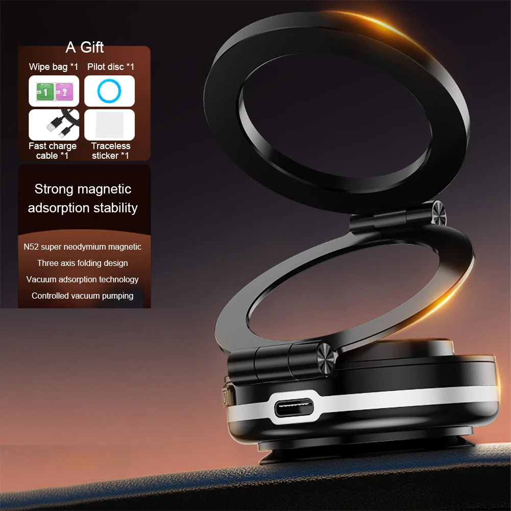 Vacuum Suction Phone Holder Folding Adjustable Electric Suction Cup Phone Mount for Magsafe iPhone 16 15 14 13 12 Samsung Xiaomi