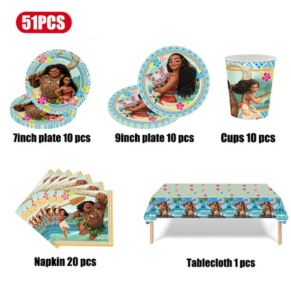 New Disney Moana Birthday Decoration Tableware Balloons Cups Plates Set Banner Vaiana Moana Theme Birthday Party Deco Supplies