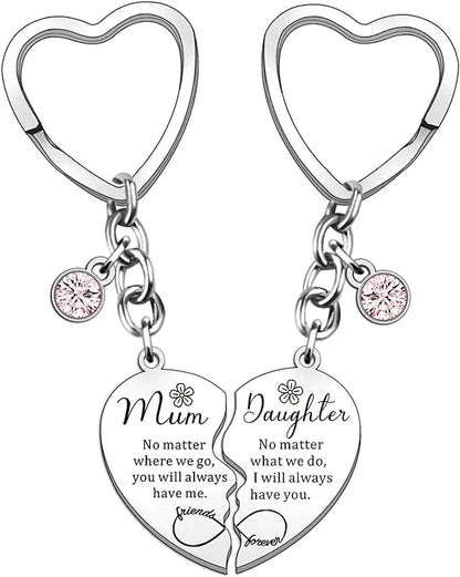 2 Pcs Mother Daughter Heart Matching Keyring Necklace Set Gifts For Mum Mothers Day Daughter Birthday Presents From Daughter