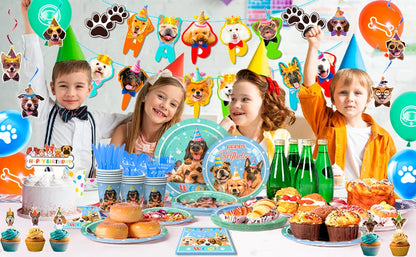 Puppy Birthday Party Supplies for Kids,159pcs Birthday Party Supplies&Tableware Set Dog Party Plates Cups Napkins Banner Balloon