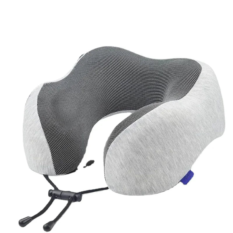 Upgraded Travel Neck Pillow for Airplane 100% Pure Memory Foam Travel Pillow for Flight Headrest Sleep Light Grey