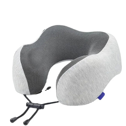 Upgraded Travel Neck Pillow for Airplane 100% Pure Memory Foam Travel Pillow for Flight Headrest Sleep Light Grey