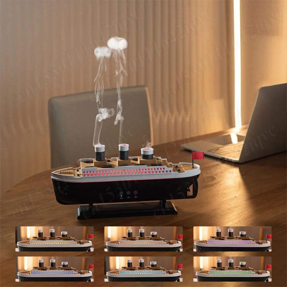 250ml Titanic Ship Model Air Humidifier Essential Oil Diffuser Jellyfish Smoke Ring Spray Aroma Diffuser Night Light for Home