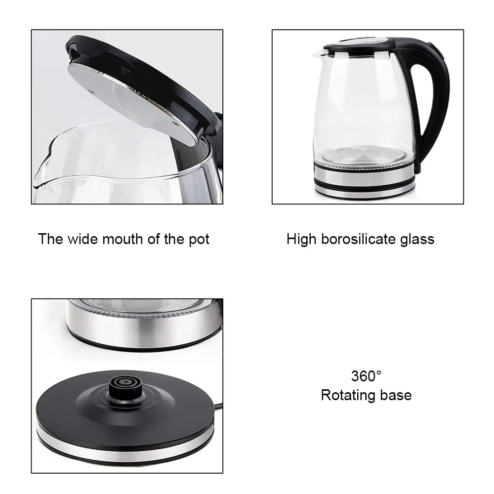 220V 1.8L Electric Kettle Glass Tea Kettle 1500-1800W Water Boiler Home Kitchen water heater,Dry Boiling Protection