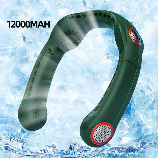 12000Mah Portable Hands Free 4 Turbo Hanging Neck Fan USB Rechargeable