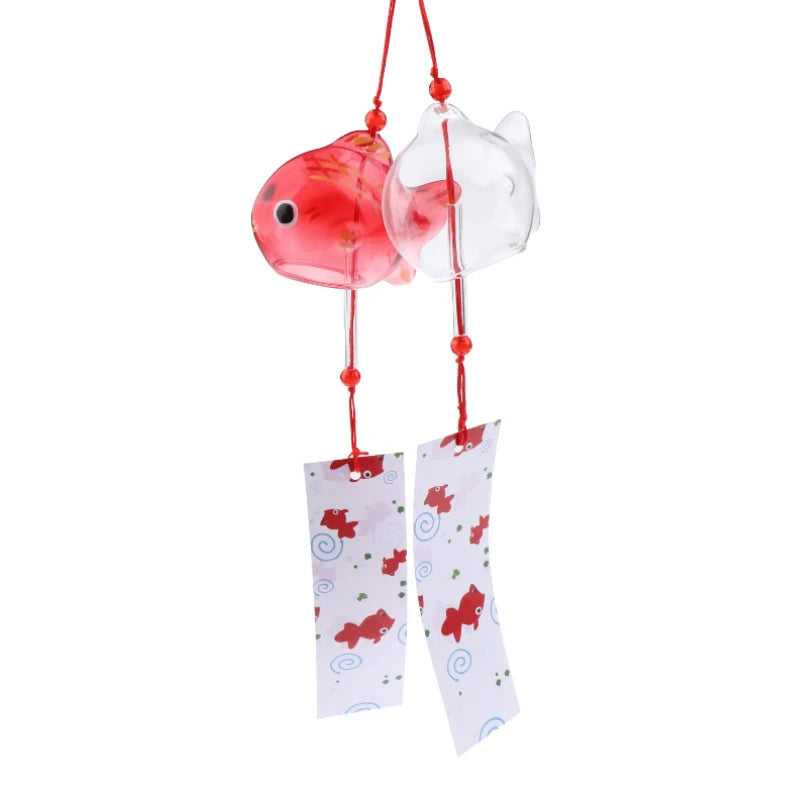 1PC Wind Chime Japanese Glass Bell Bells Style Goldfish Garden Hanging Outdoor Decor Pendant Furin Decorative Fish Ornament