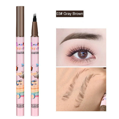 4 Colors Eyebrow Pen Waterproof 4 Fork Tip Eyebrow Tattoo Pencil Cosmetic Long Lasting Natural Dark Brown Liquid Eye Brow Pencil