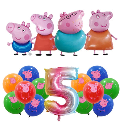 Peppa Pig Birthday Party Decoration Foil Latex Balloon For Kid Event Supplies Banner Backdrop Disposable Tableware Plate Cup