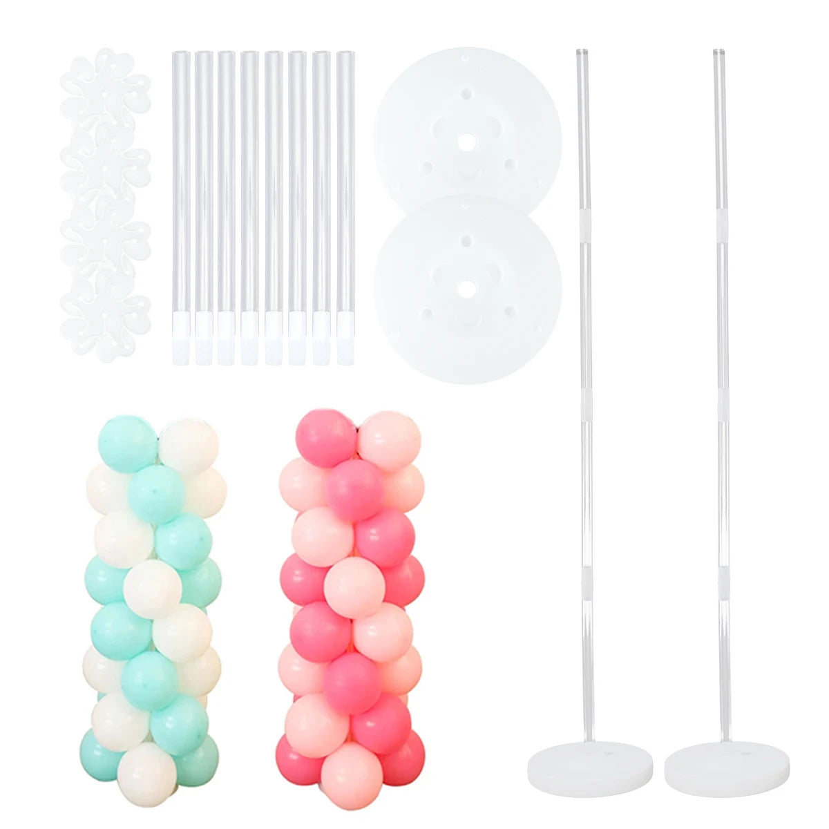 2Sets Birthday Balloon Column Kit Clear Balloons Arch Stand With Base And Pole For Wedding Decoration Birthday Baby Shower Party