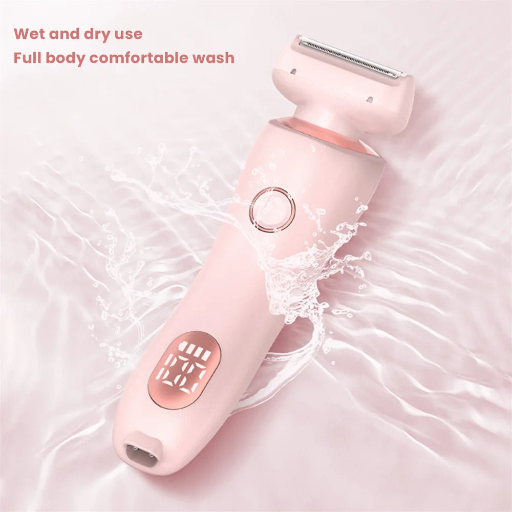 2-In-1 Electric Shaver Female Trimmer Replaceable Cutter Head Ip7 Waterproof Wet And Dry For Legs Underarms Face