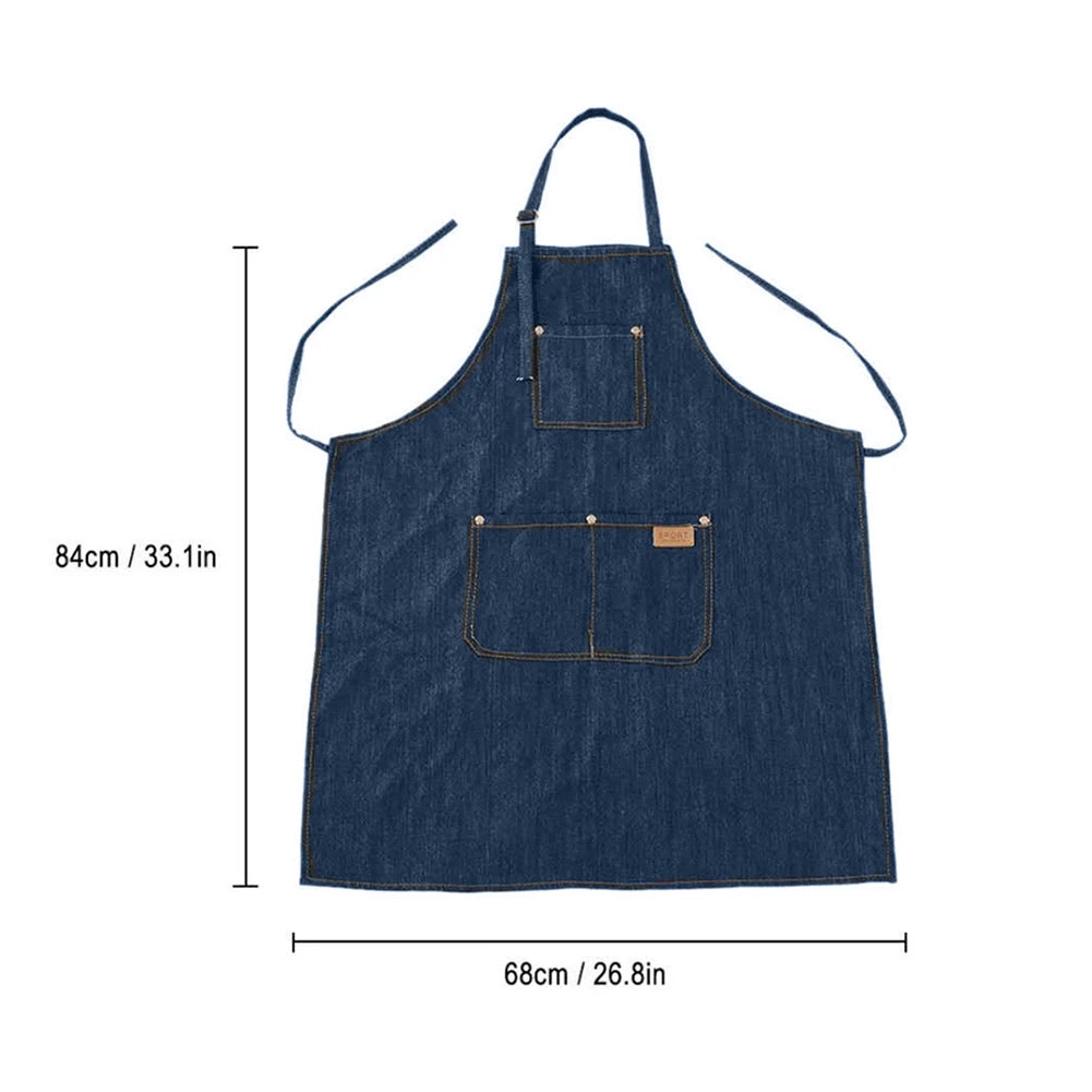 1-5PCS Barber Denim Apron Household Oil-proof Apron Adjustable Neckband Waistline Apron With Tool Pocket For Home Kitchen Barber