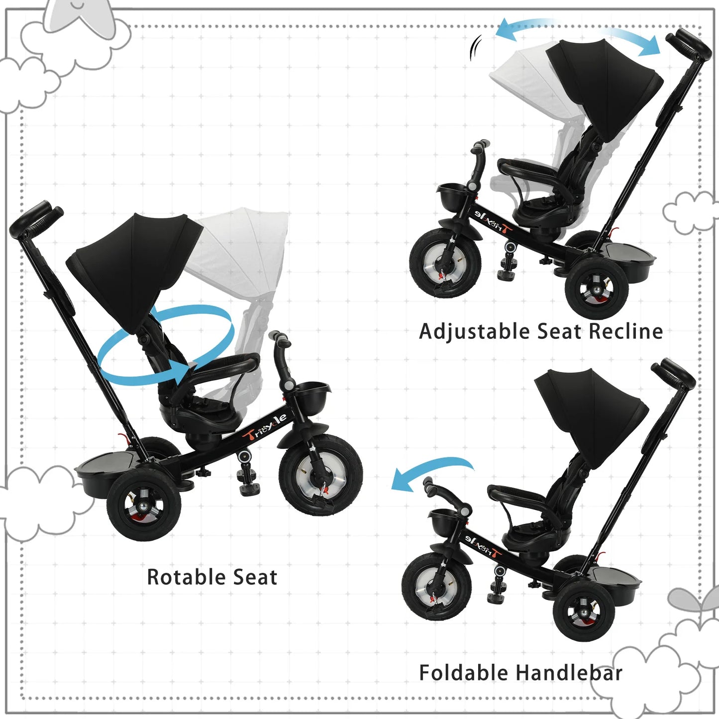 Ubravoo Baby Stroller Tricycle Ride Bike , 360 Degree Rotation Sitting & Lying,Celerity Disassembly & Assembly,1-5 Years