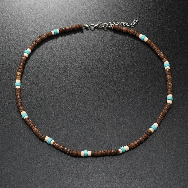 Vintage Coconut Shell Turquoise Chains Necklaces for Women Men's Surfing Choker Luxury Holiday Jewelry Collares