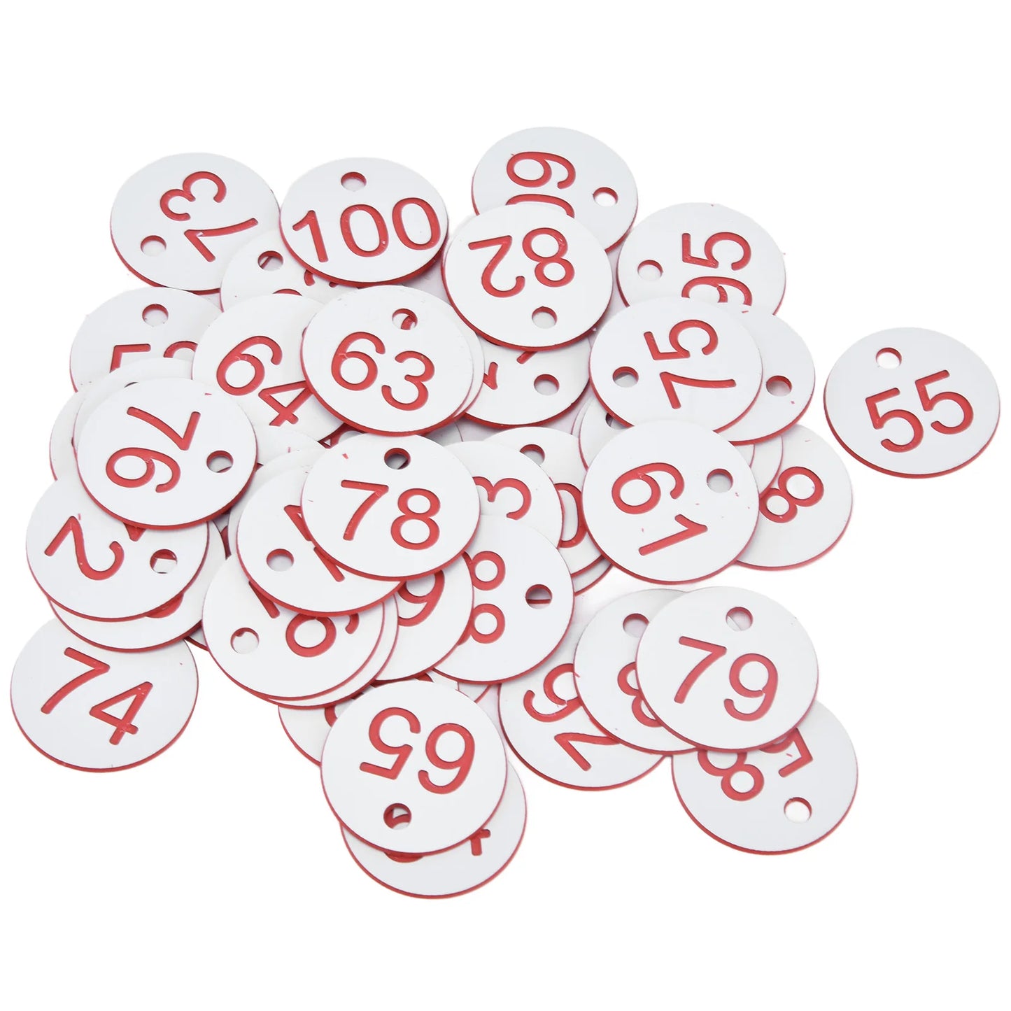 1-100 Beehive Tag Numbered Sign Labels White Red ABS Round with Hole Livestock Beekeeping Supplies