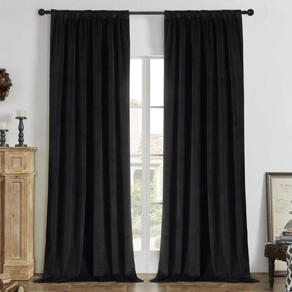 1PC Black Curtains for Living Room Curtain for Bedroom Luxury Heavy Duty Thermal Insulated Velvet Curtains Rod Pocket