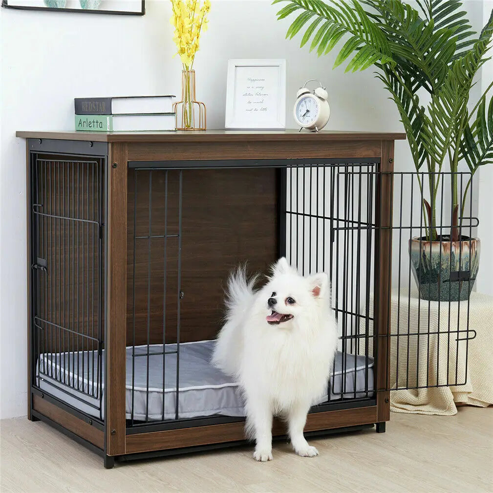 Wooden and Metal Pet Cage, Dog Crate, End Table Furniture, Double Doors, Removable Tray, Cage, Kennel House, 25 in, 32 in, 39 in