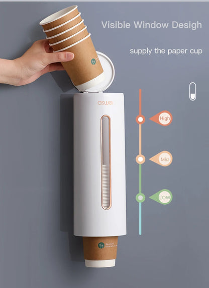 Paper Cup Dispenser Holder Automatic Disposable Cup Storage Rack Wall Mounted Cup Holder Organizer Water Dispenser Cups Stand