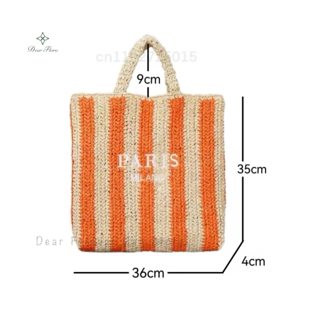 Women Summer Beach Vacation Fashion Straw Knitting Shoulder Bag Hollow Out Handwoven Handbag Portable Large Capacity Casual Tote