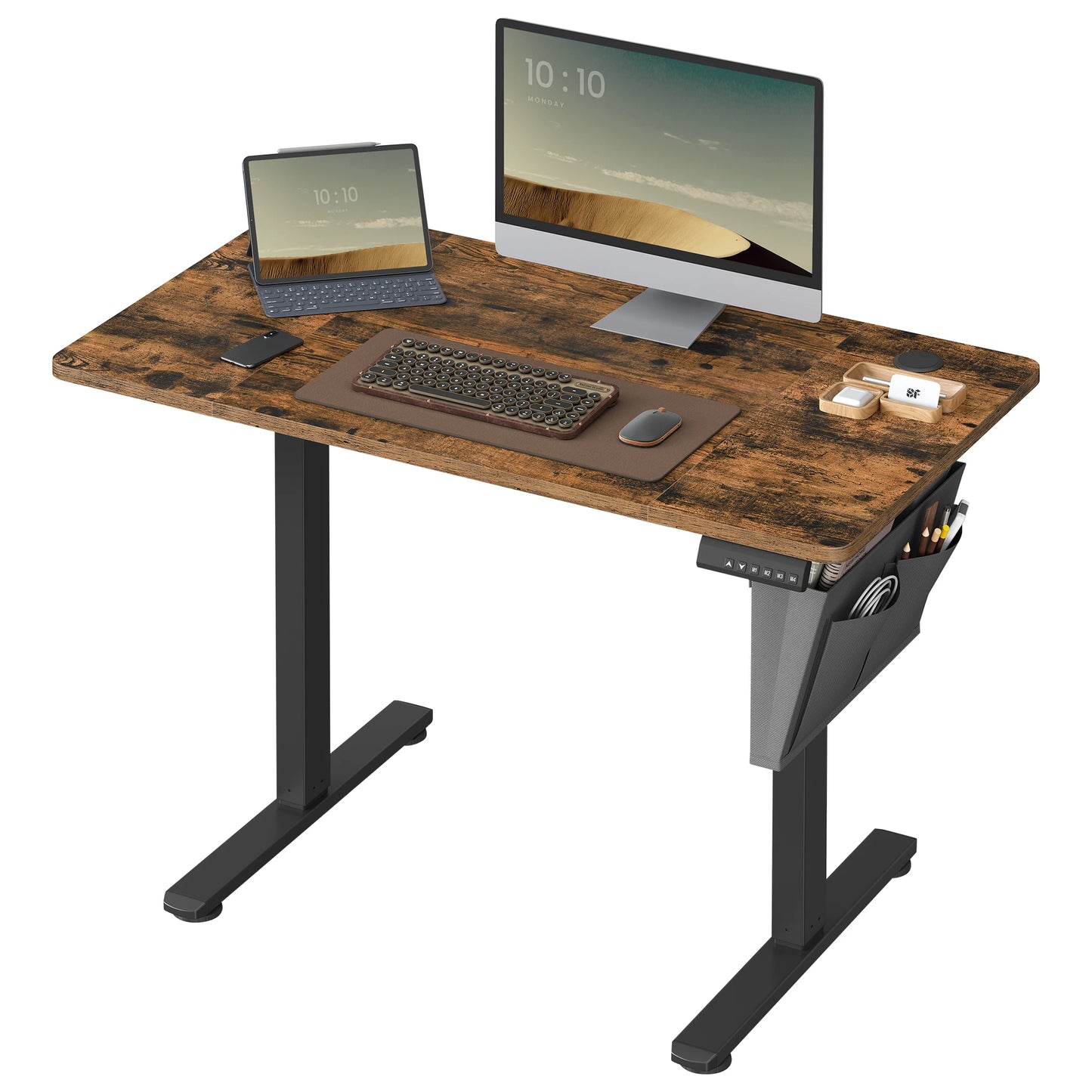 VASAGLE Electric Standing Desk, Height Adjustable Desk, 60 x 110 x (72-120) cm, 4 Memory Heights, Storage Pocket